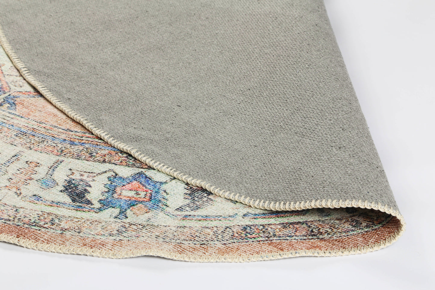 Pissarro Terracotta Blue Washable Round Rug - VITAL 3163-00