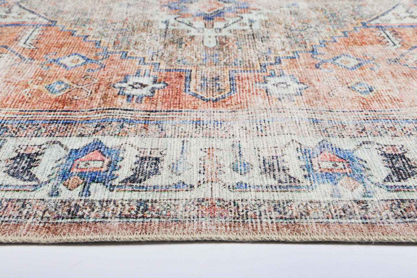 Pissarro Terracotta Blue Washable Rug - VITAL 3163-00