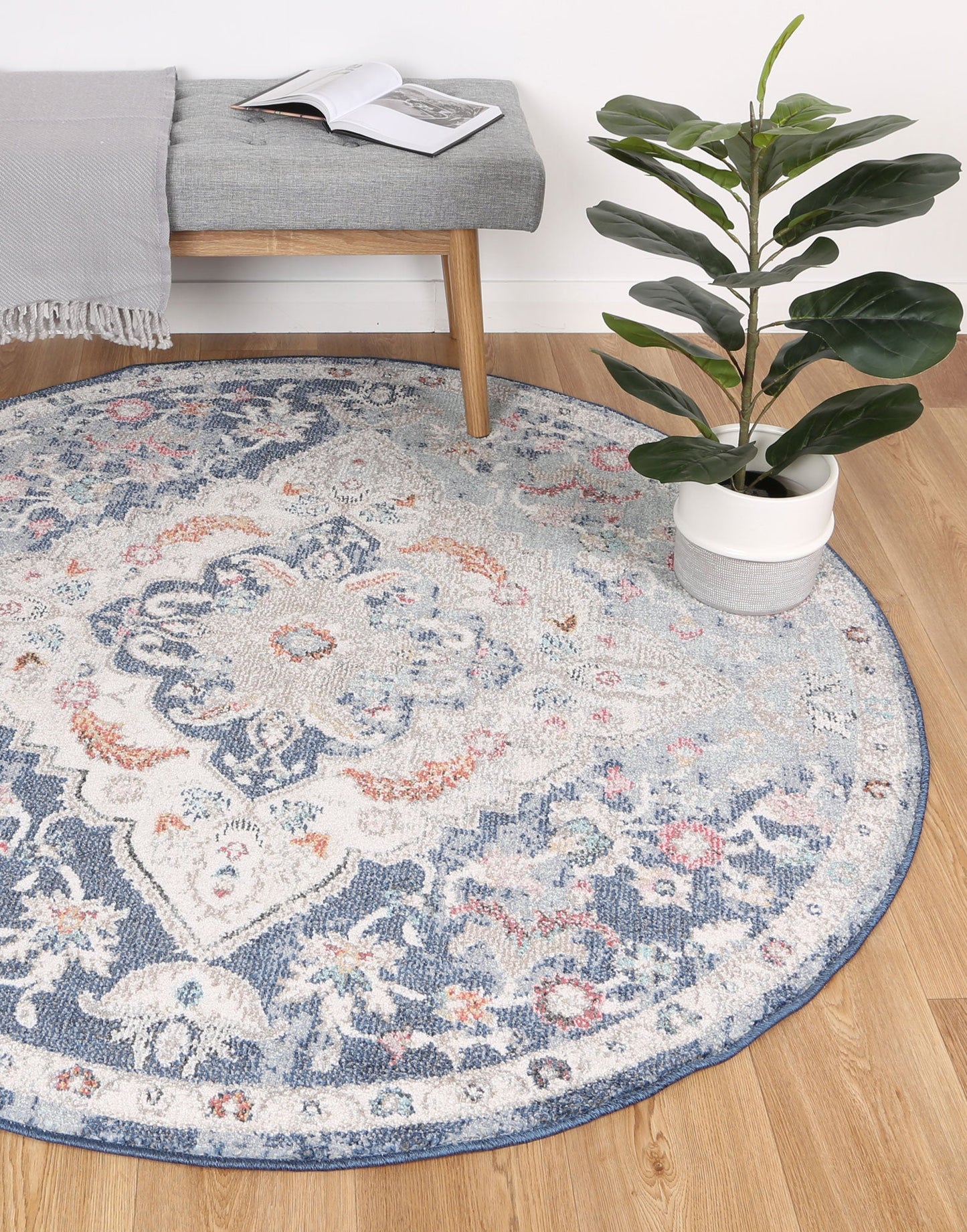 Salsa Alexander Transitional Navy Multi Round Rug