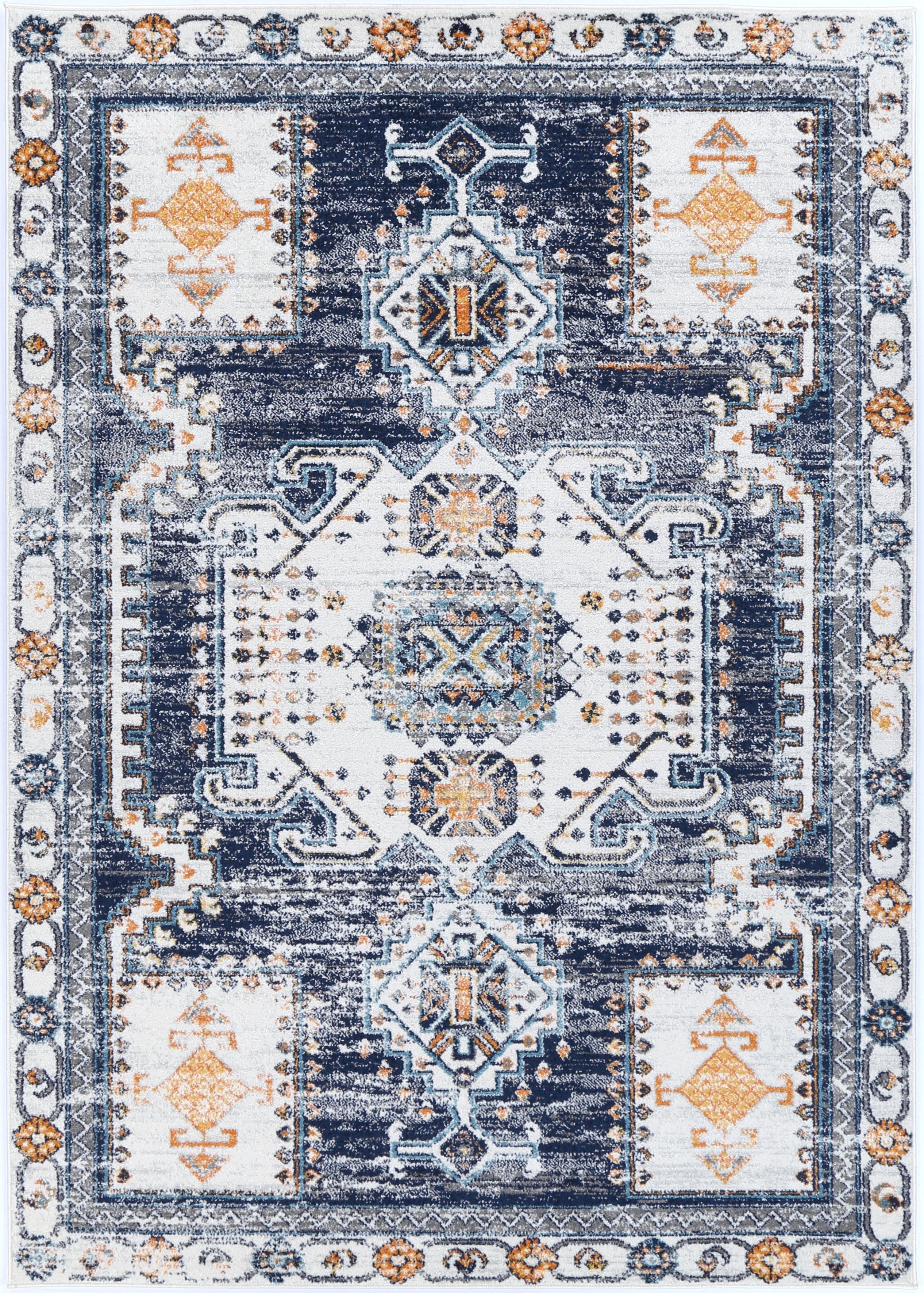 Boxy Traditional Rug Provence Taza Blue Cream Transitional Rug - PROV06 – InVogue Rugs and ...