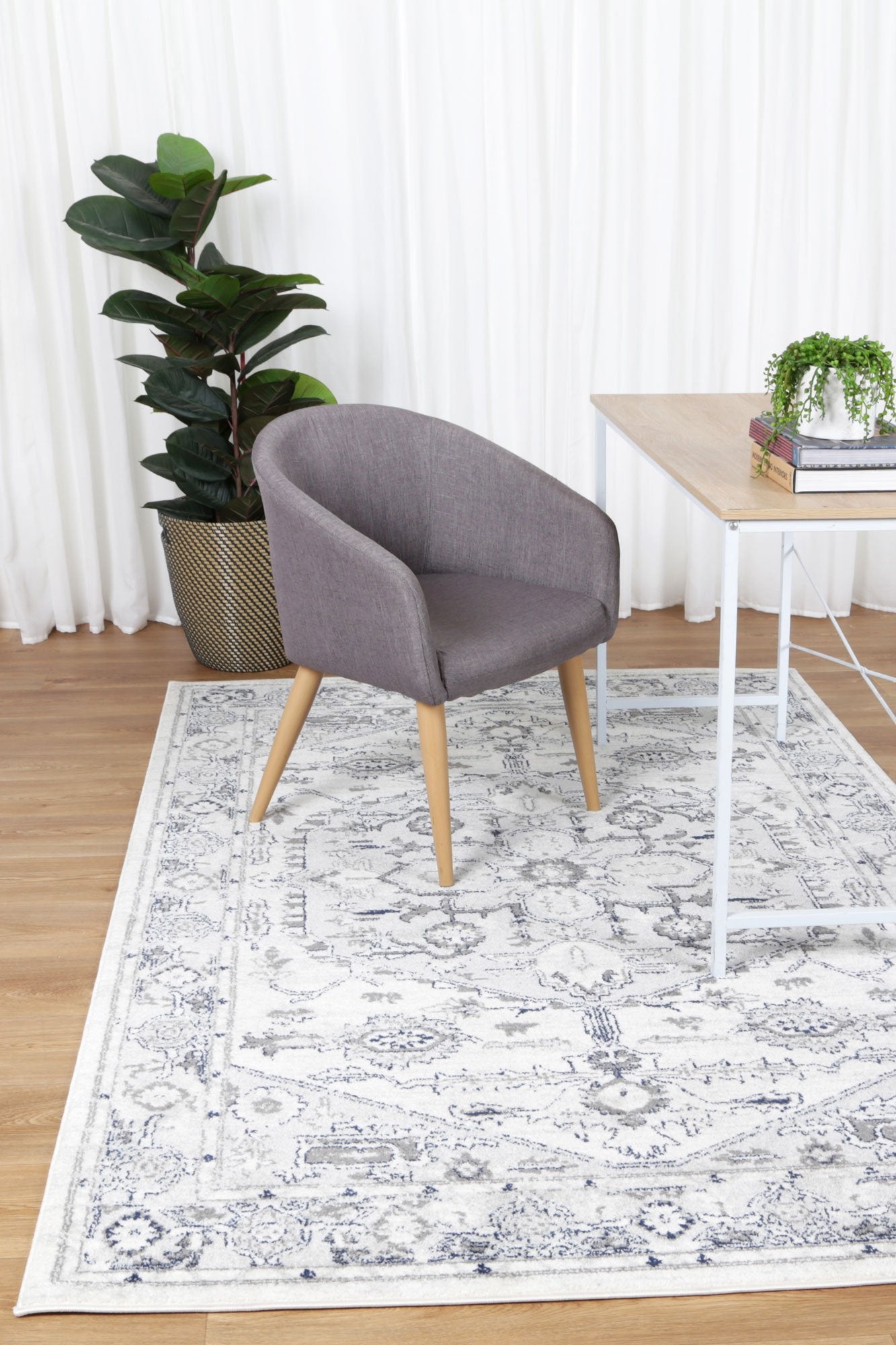 Ligures Grey White Rug