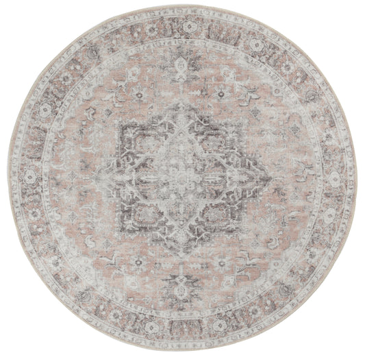 Distressed Vintage Cezanne Blush Washable Round Rug - VITAL 3082-11